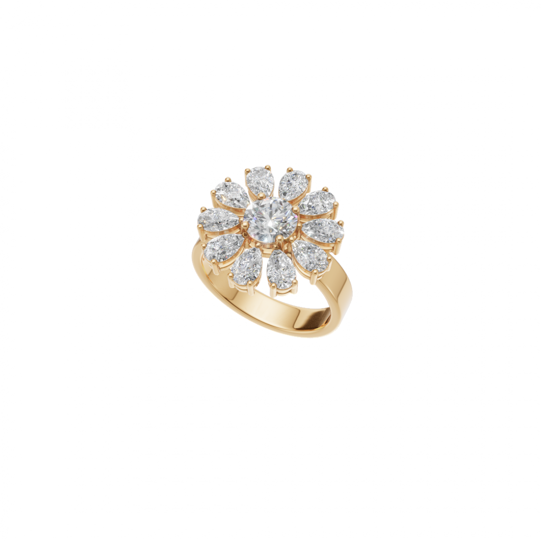 Flower Pear Cut Diamond Ring 