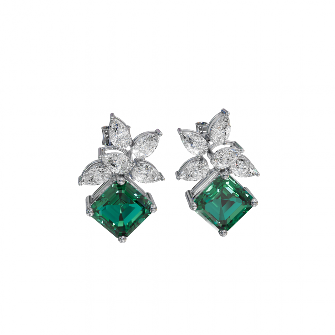 Emerald Cut & Pear Cut Diamond Earrings