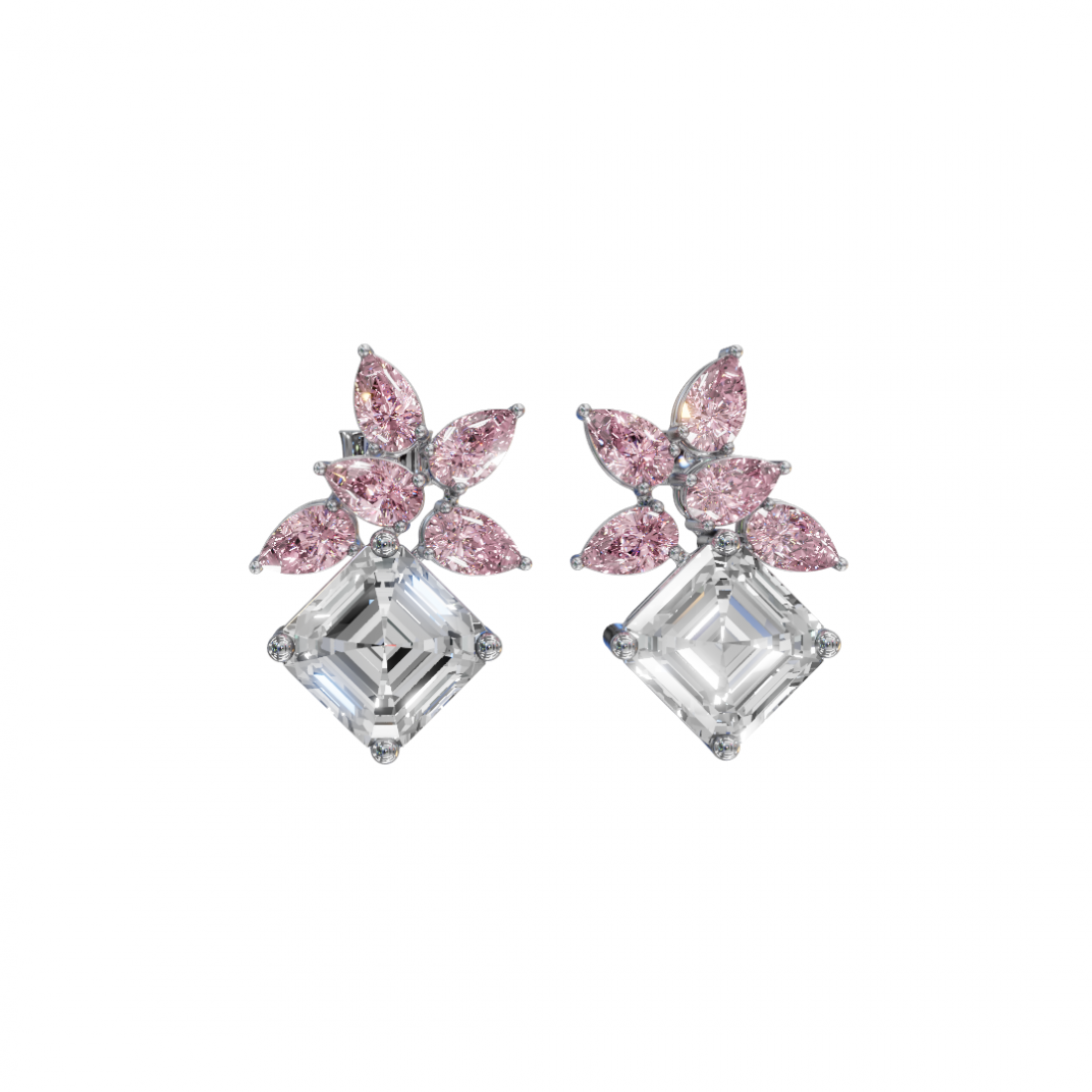 Emerald Cut & Pear Cut Diamond Earrings