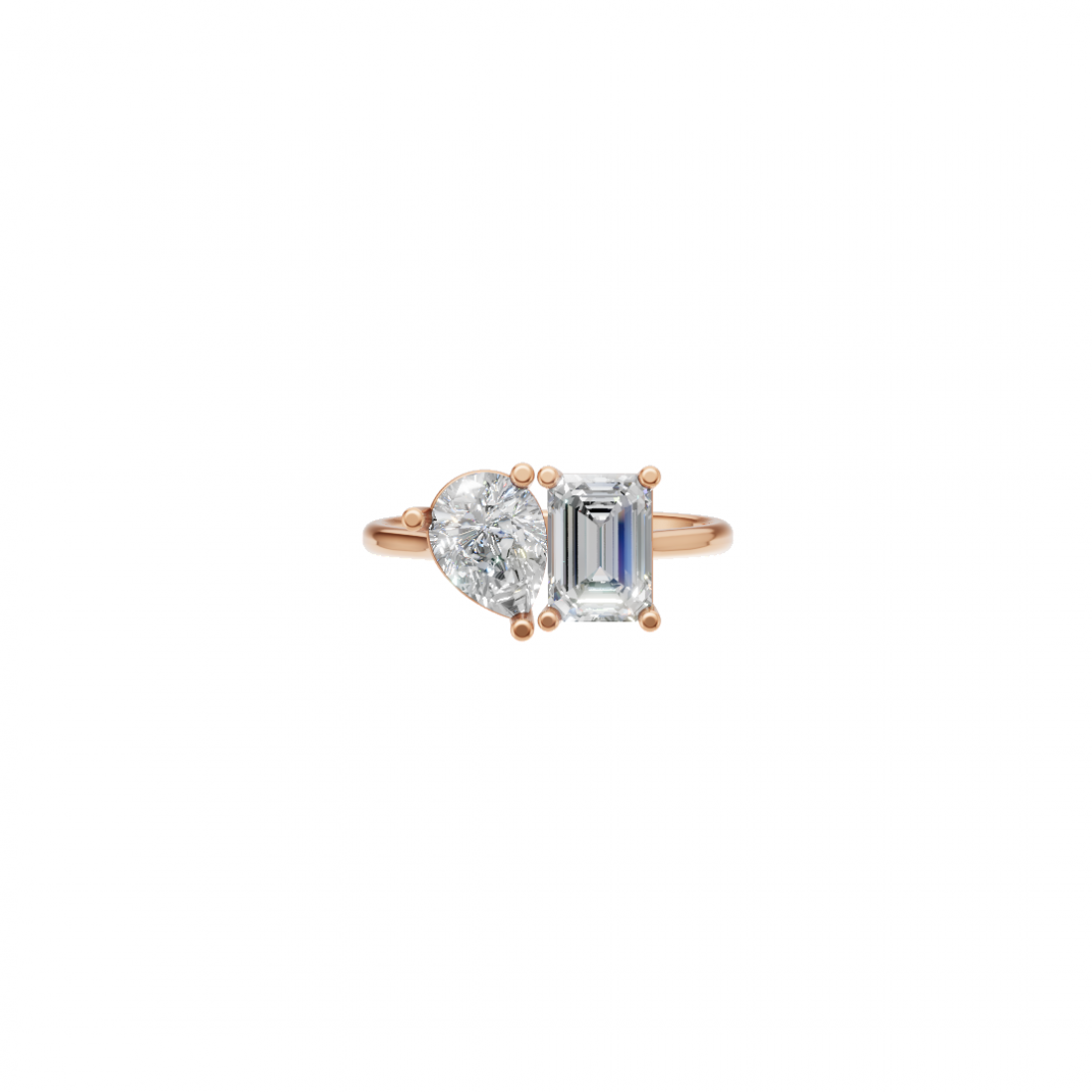 Toi et Moi Emerald Cut and Pear Cut Diamond Ring