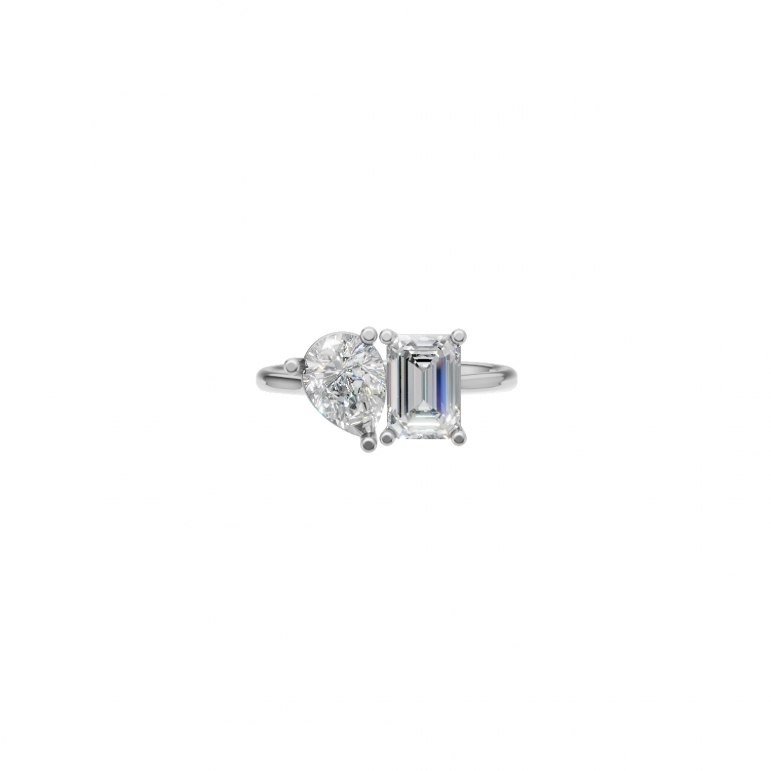 Toi et Moi Emerald Cut and Pear Cut Diamond Ring