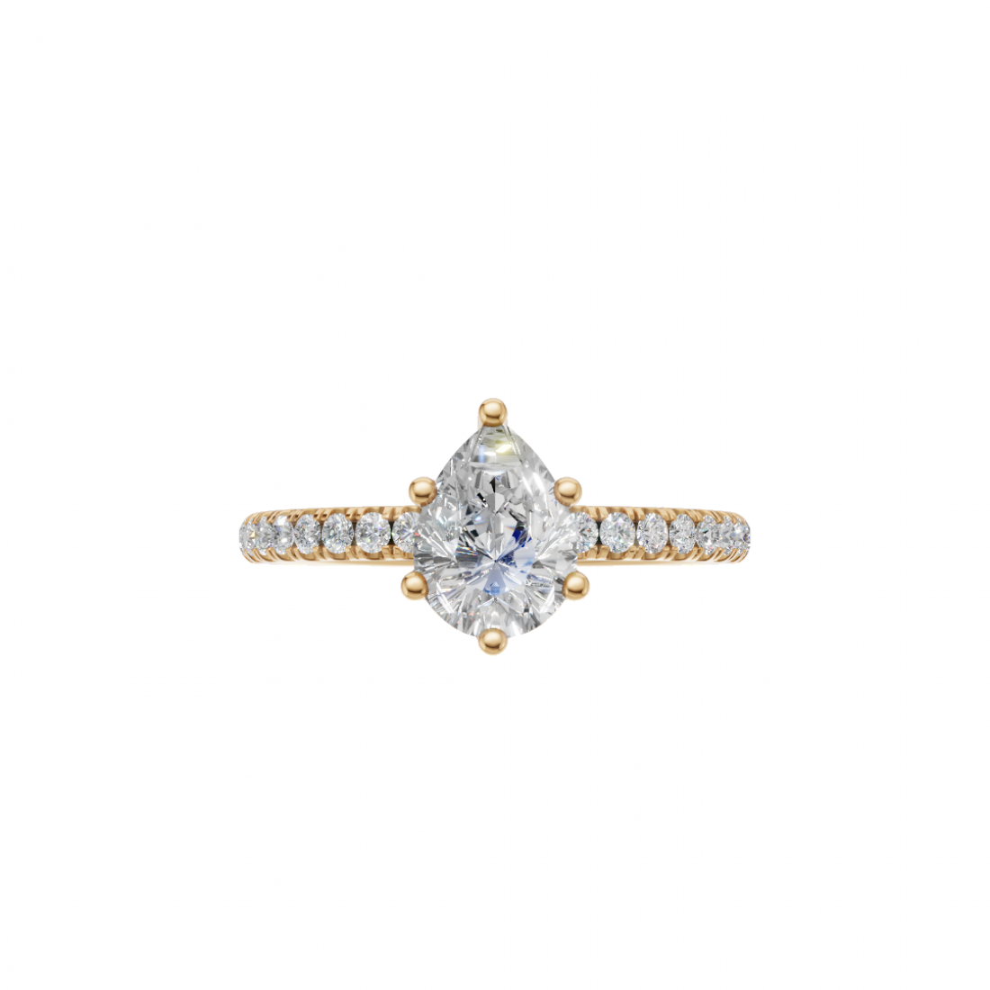 Pear Cut Solitaire Diamond Ring with Side Stones 