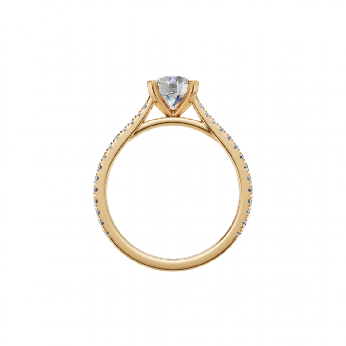 Four Prong Classic Round Shaped Diamond Ring – Cathedral Pavé Setting
