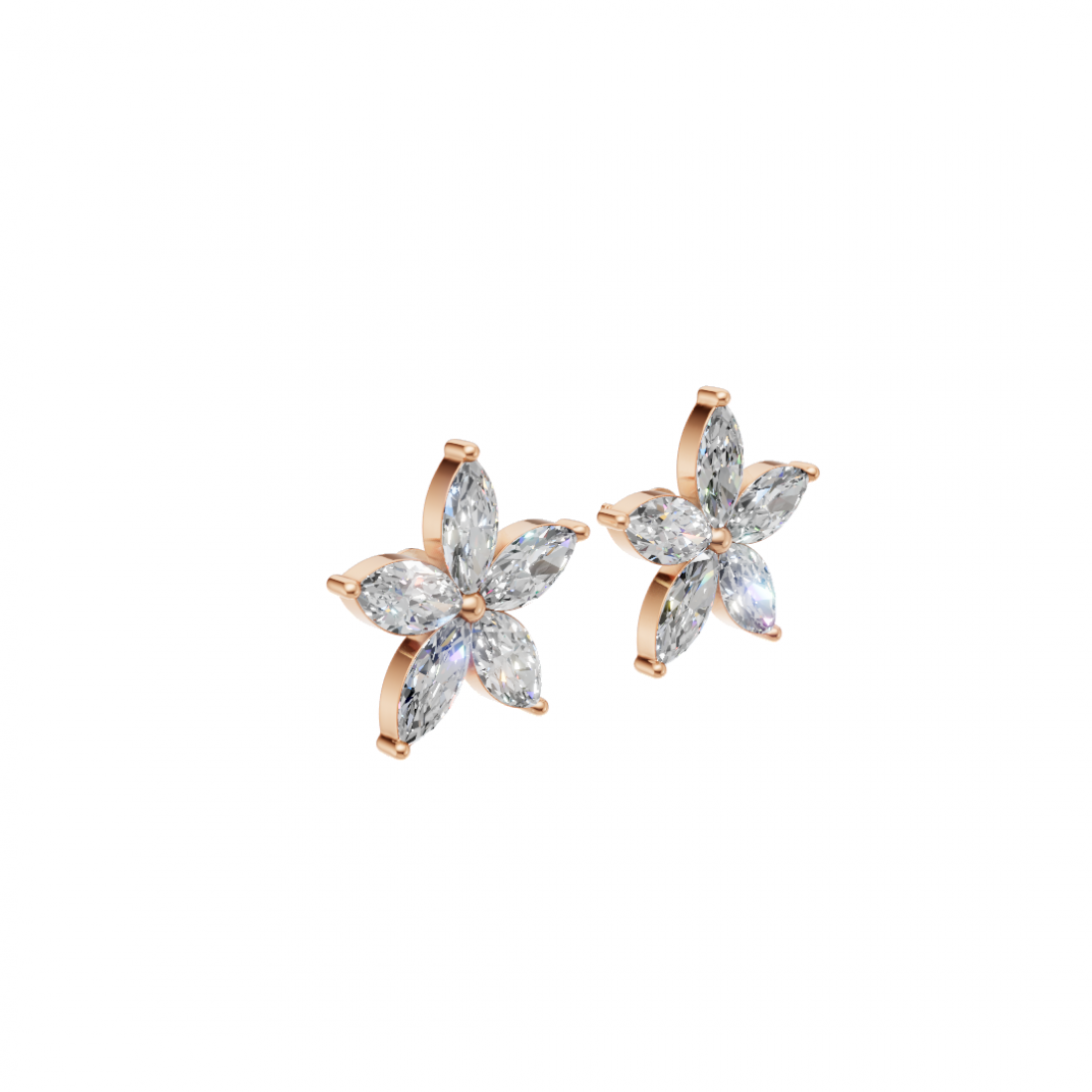 Floral Marquise Diamond Stud Earrings