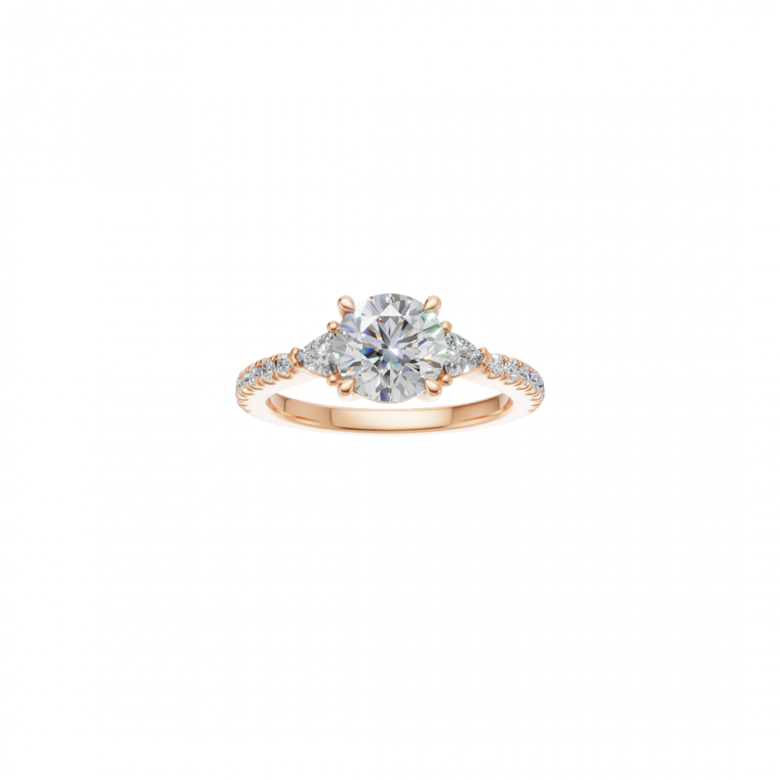 Trilogy Round Diamond and Trillion Cut Ring with Side Stones