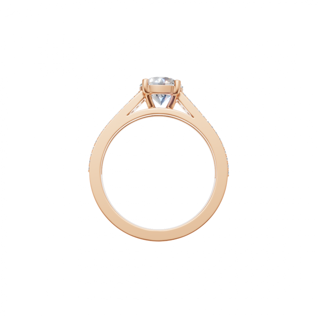 Round Solitaire Diamond Ring with Triple Row of Side Round and Baguette Diamonds