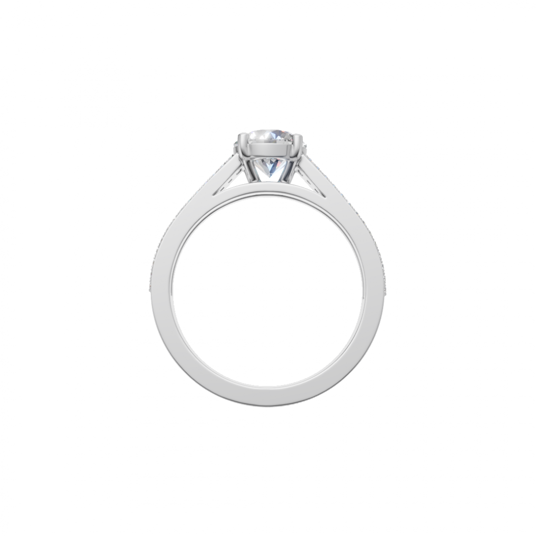 Round Solitaire Diamond Ring with Triple Row of Side Round and Baguette Diamonds