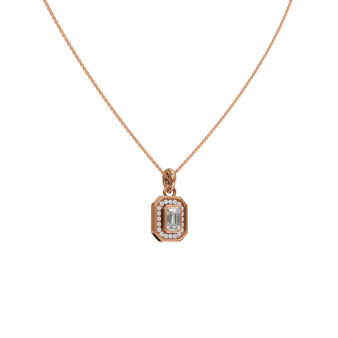 Emerald-Cut Diamond Halo Pendant