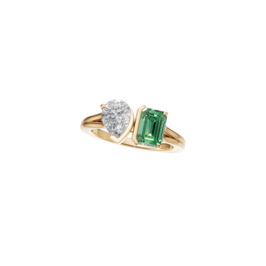 Toi et Moi Pear & Emerald Cut Diamond Ring