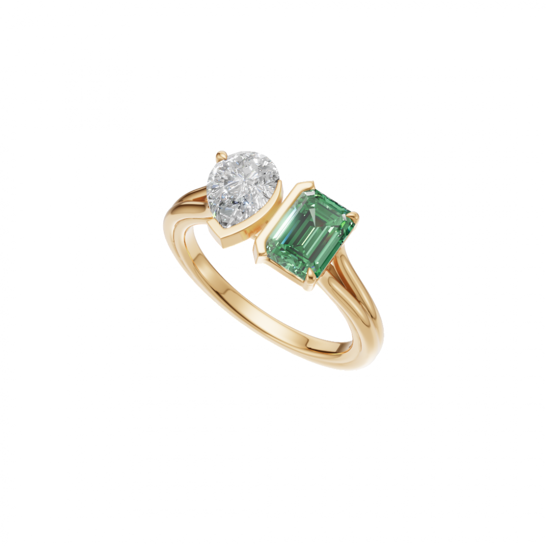 Toi et Moi Pear & Emerald Cut Diamond Ring