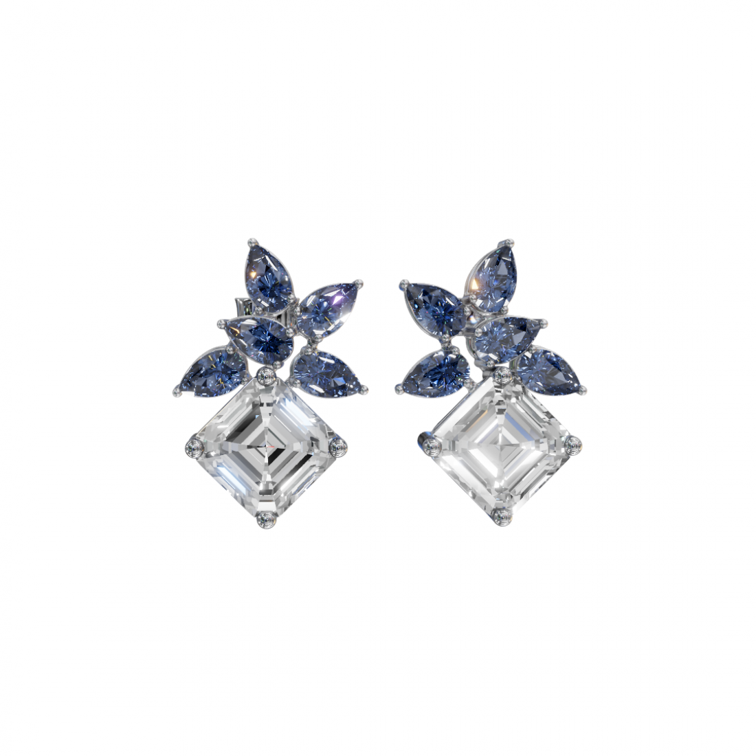 Emerald Cut & Pear Cut Diamond Earrings