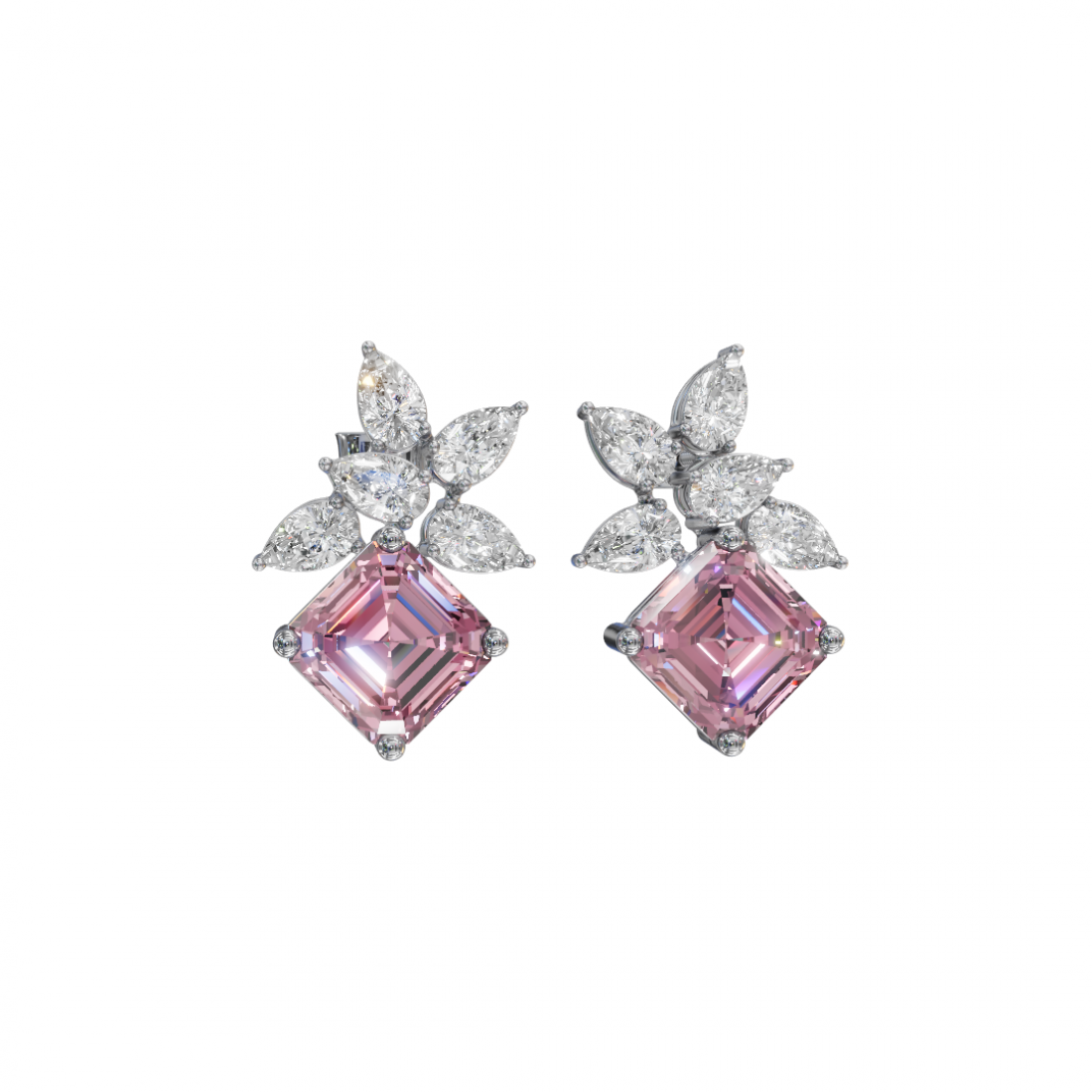 Emerald Cut & Pear Cut Diamond Earrings