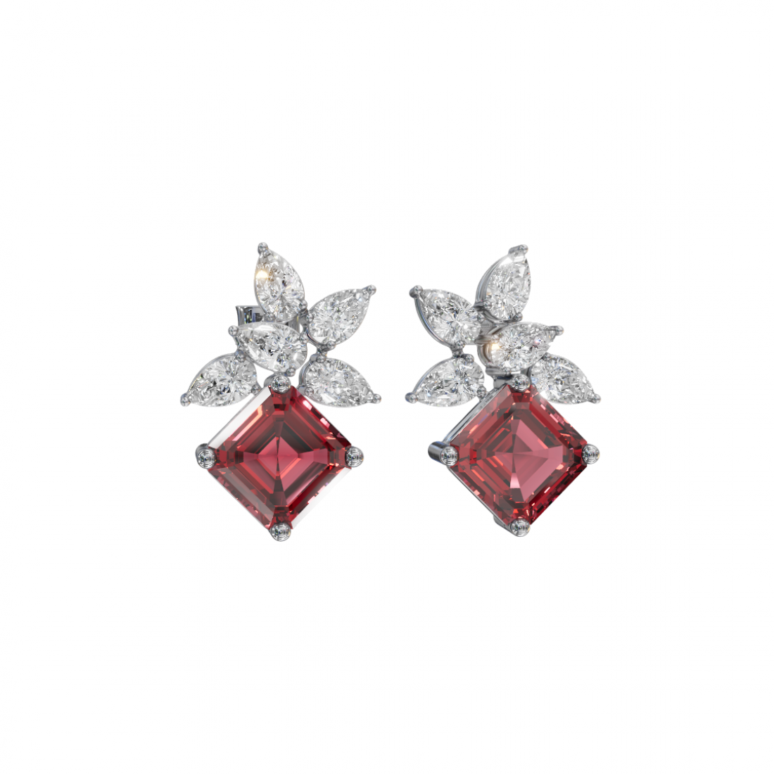 Emerald Cut & Pear Cut Diamond Earrings