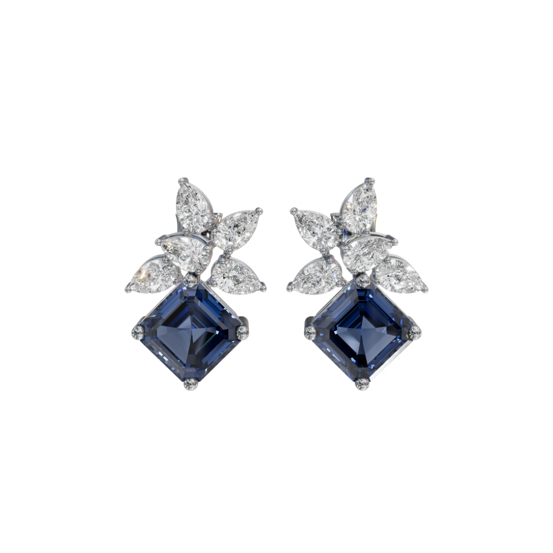 Emerald Cut & Pear Cut Diamond Earrings