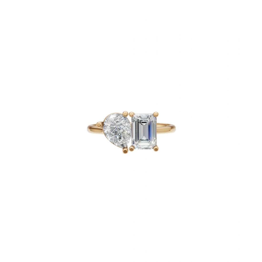 Toi et Moi Emerald Cut and Pear Cut Diamond Ring