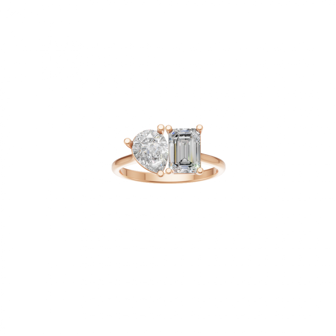 Toi et Moi Emerald Cut and Pear Cut Diamond Ring