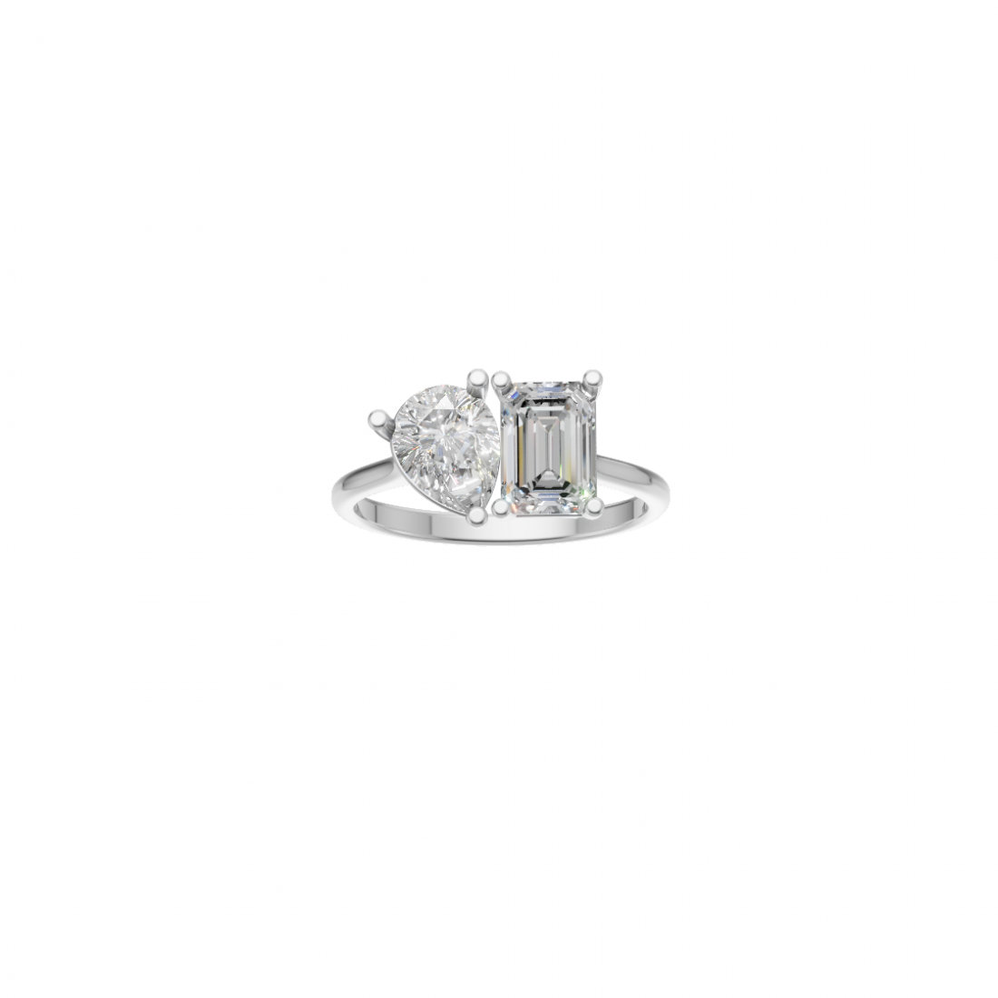 Toi et Moi Emerald Cut and Pear Cut Diamond Ring