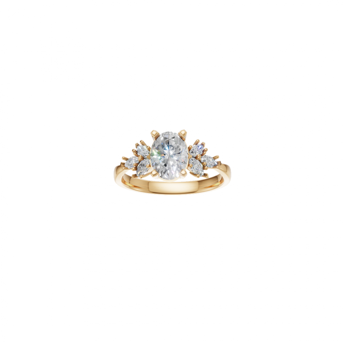 Oval Cut Diamond Ring with Marquise side stones