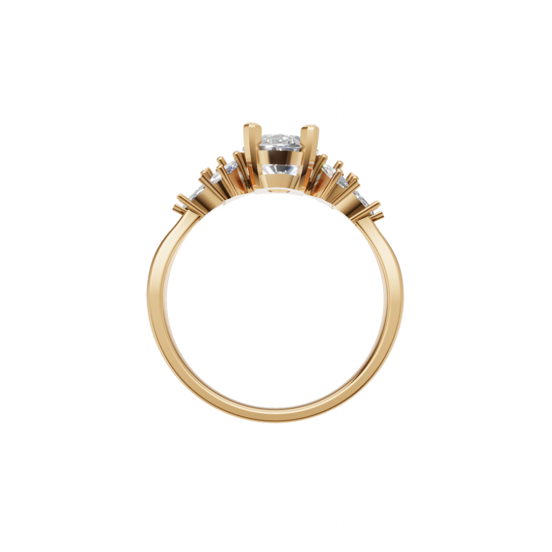 Oval Cut Diamond Ring with Marquise side stones
