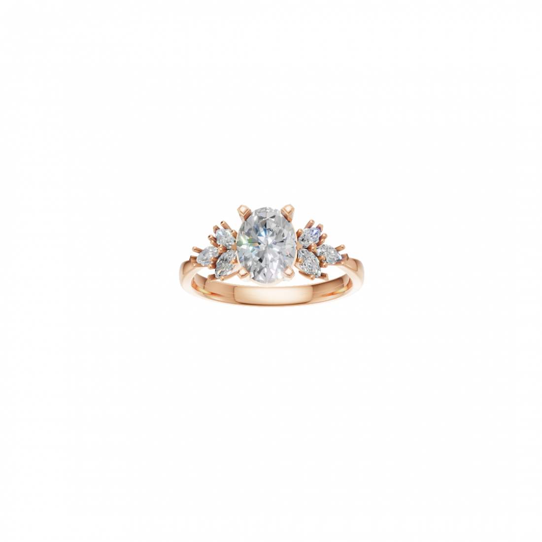 Oval Cut Diamond Ring with Marquise side stones