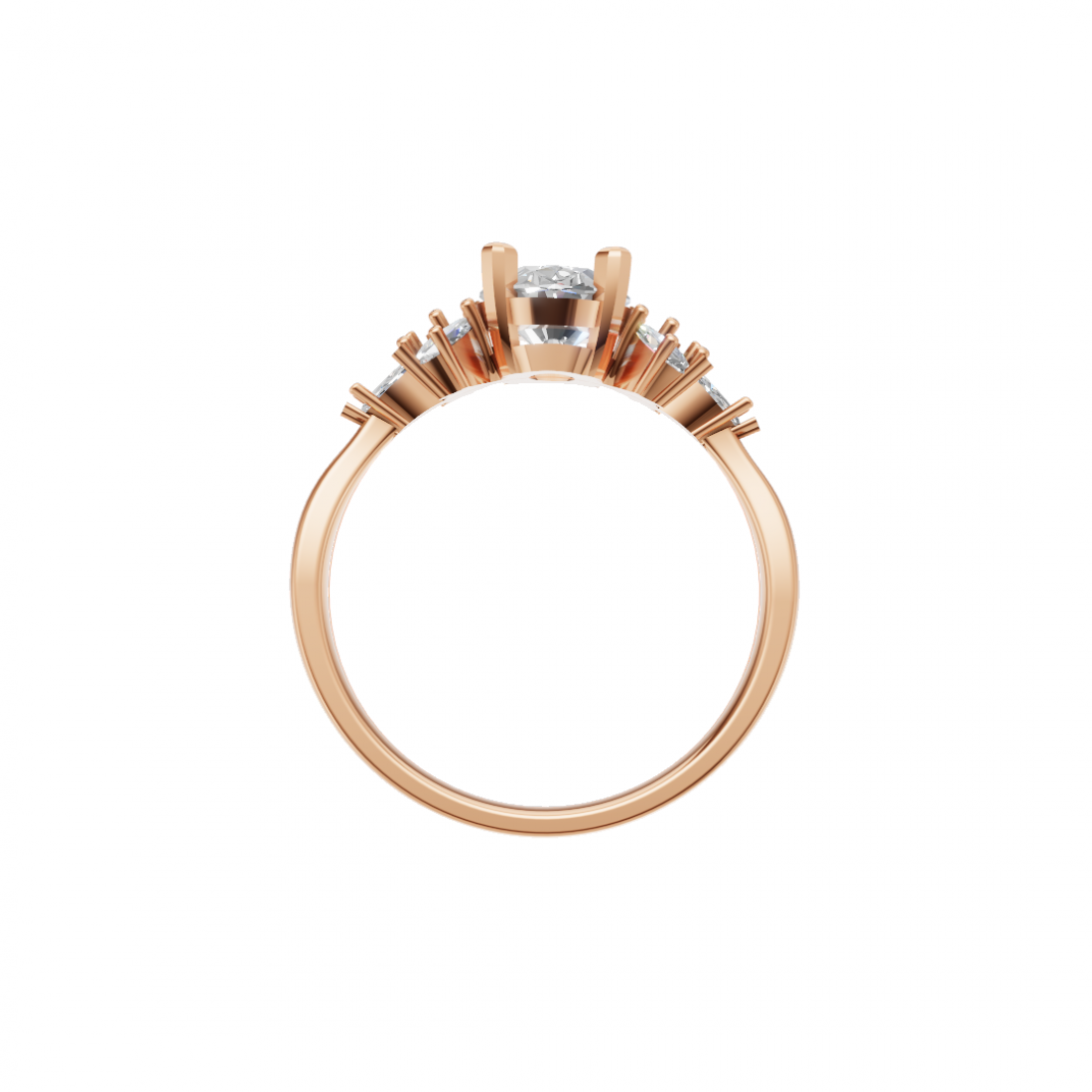Oval Cut Diamond Ring with Marquise side stones