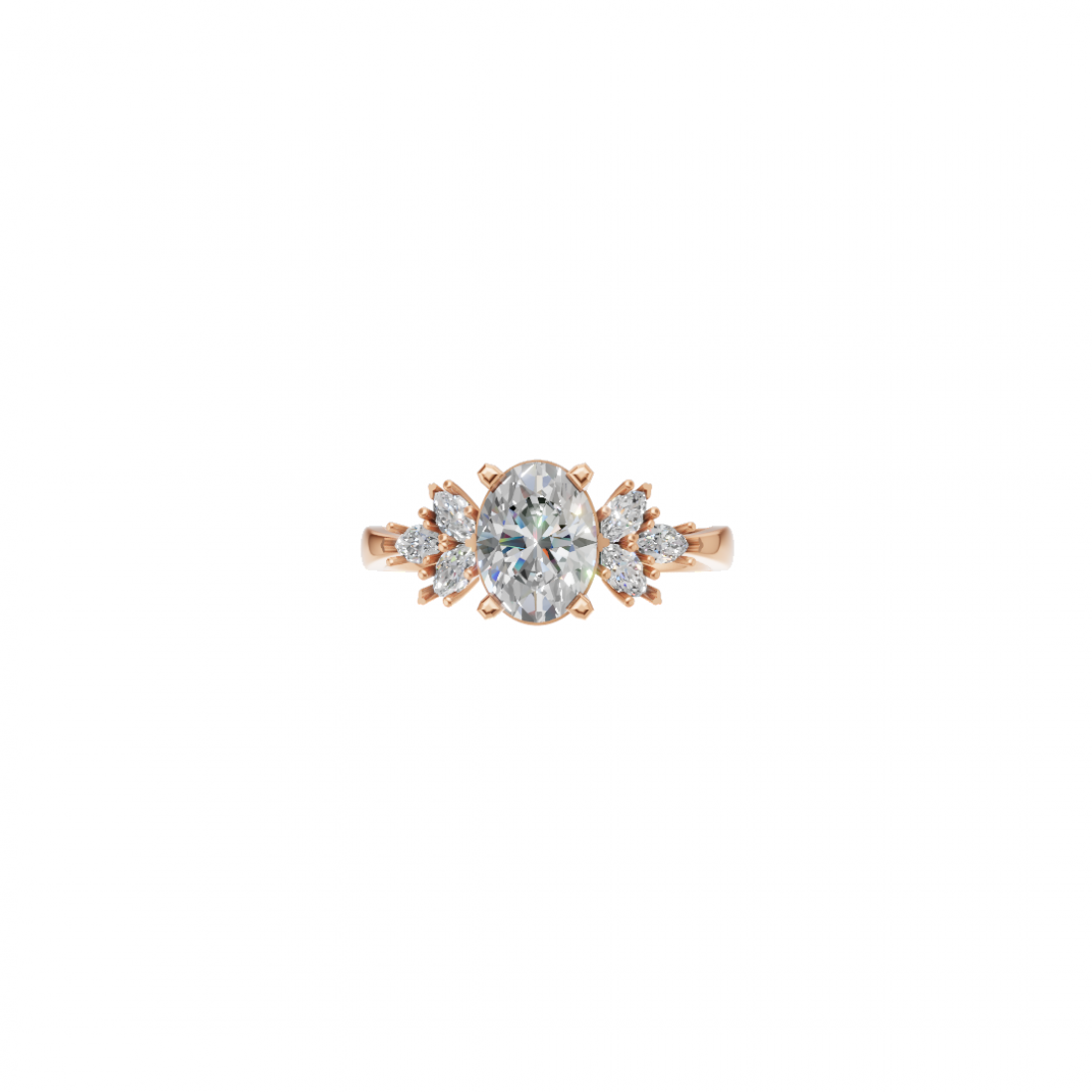 Oval Cut Diamond Ring with Marquise side stones