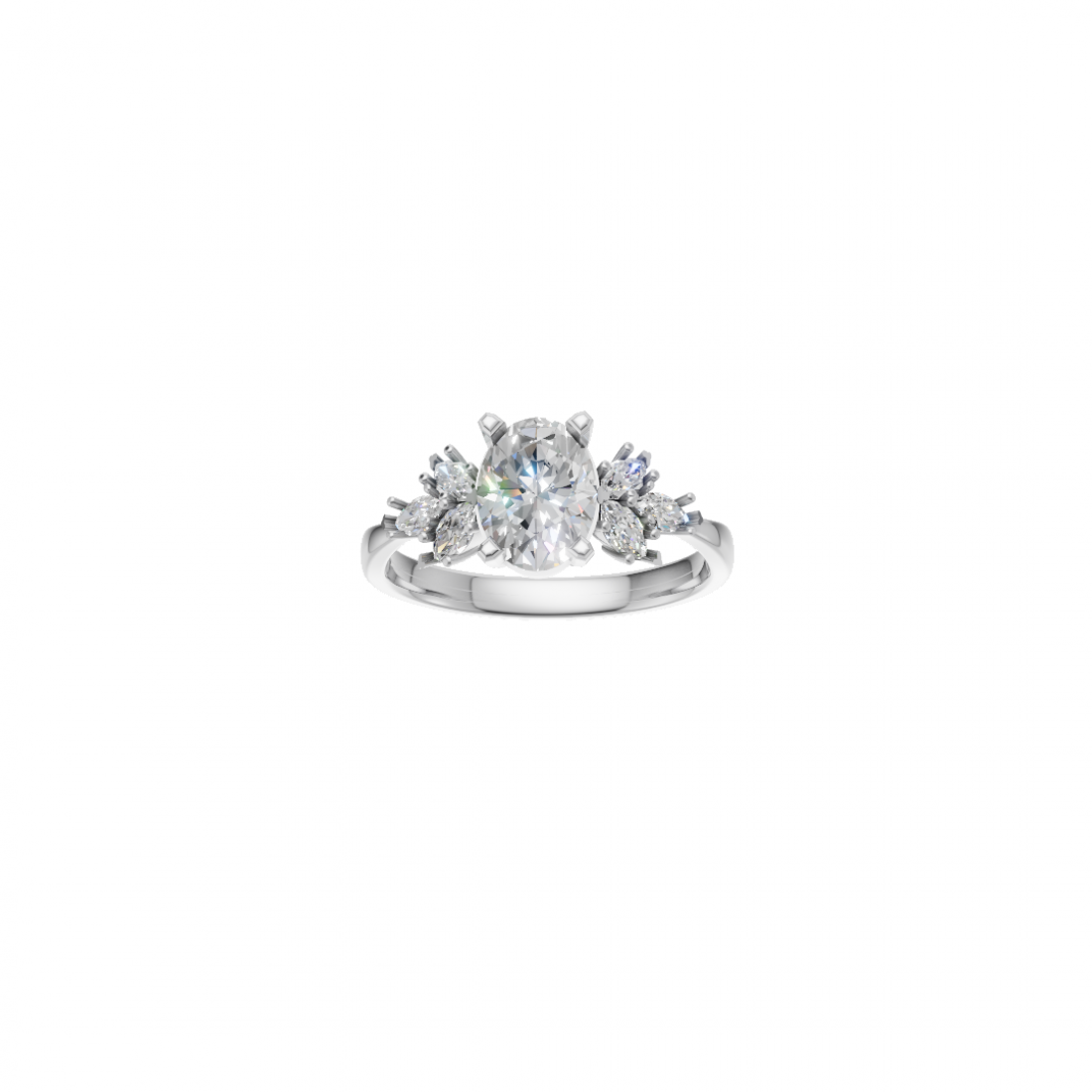 Oval Cut Diamond Ring with Marquise side stones