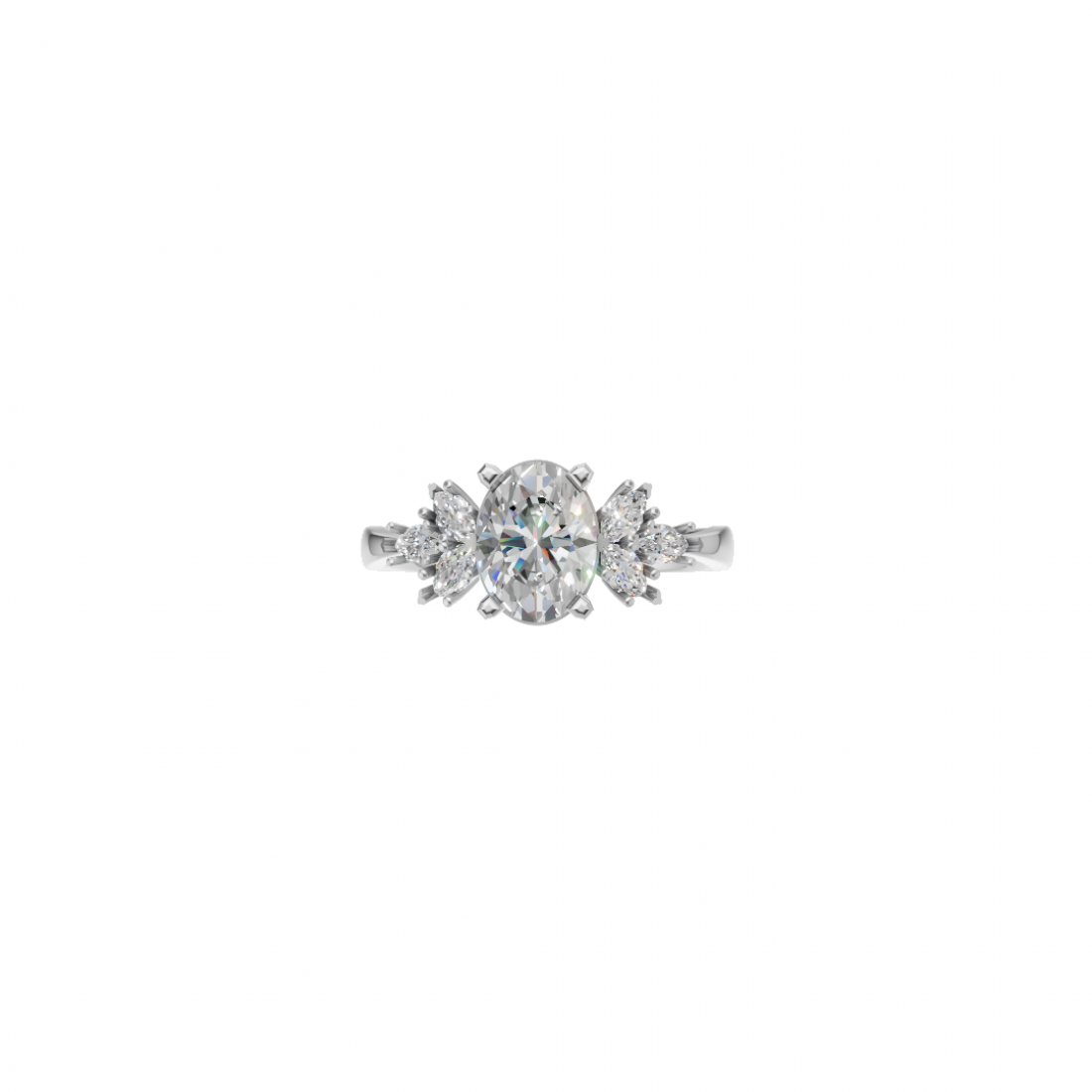 Oval Cut Diamond Ring with Marquise side stones