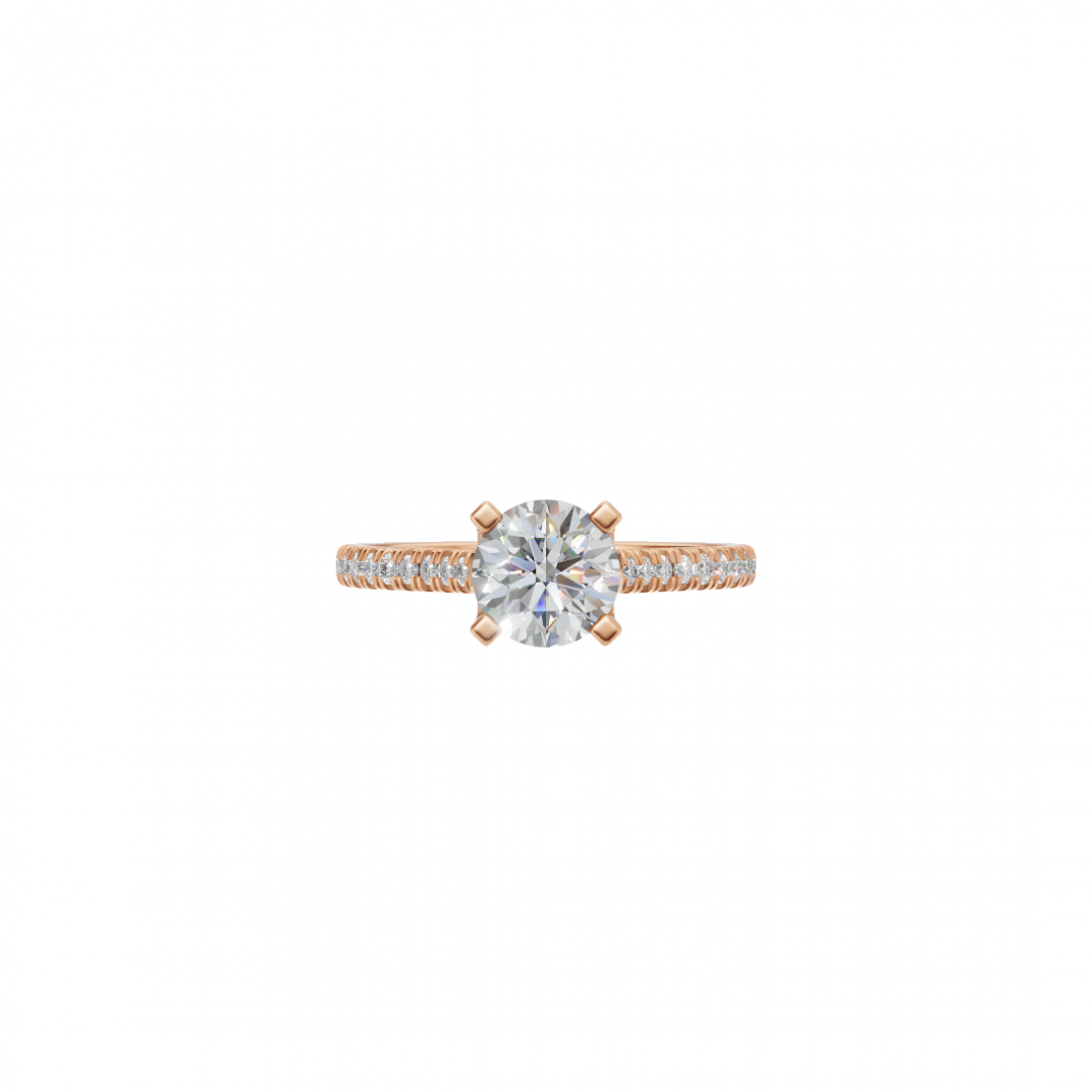 Four Prong Classic Round Shaped Diamond Ring – Cathedral Pavé Setting