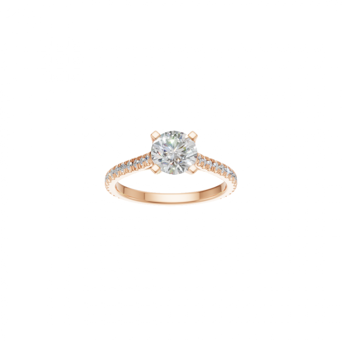 Four Prong Classic Round Shaped Diamond Ring – Cathedral Pavé Setting