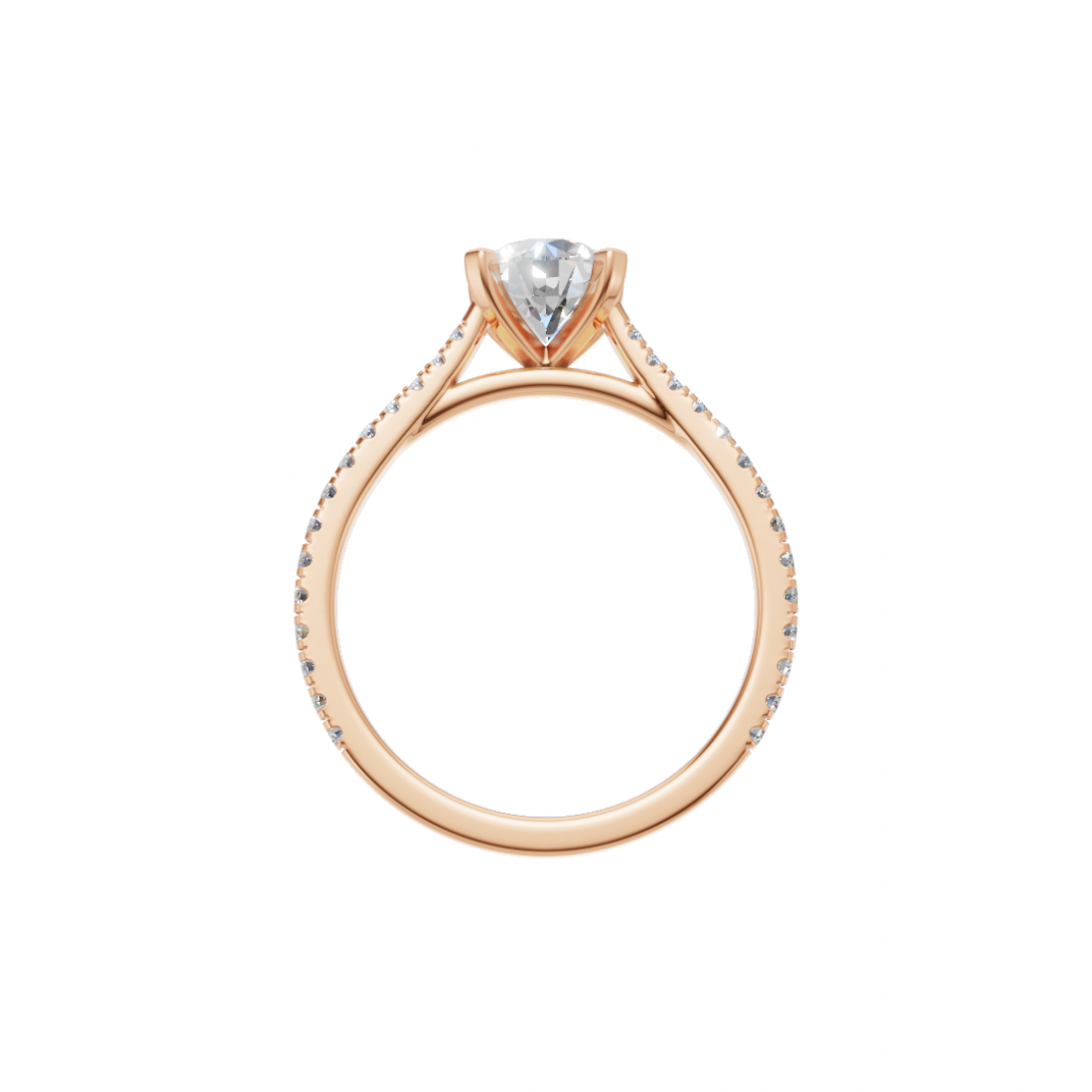 Four Prong Classic Round Shaped Diamond Ring – Cathedral Pavé Setting