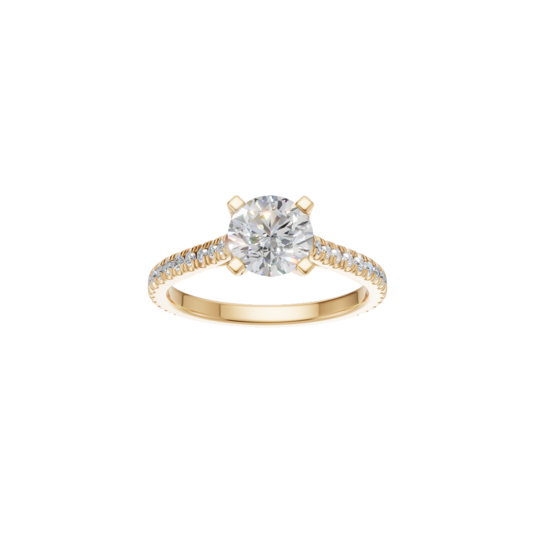 Four Prong Classic Round Shaped Diamond Ring – Cathedral Pavé Setting