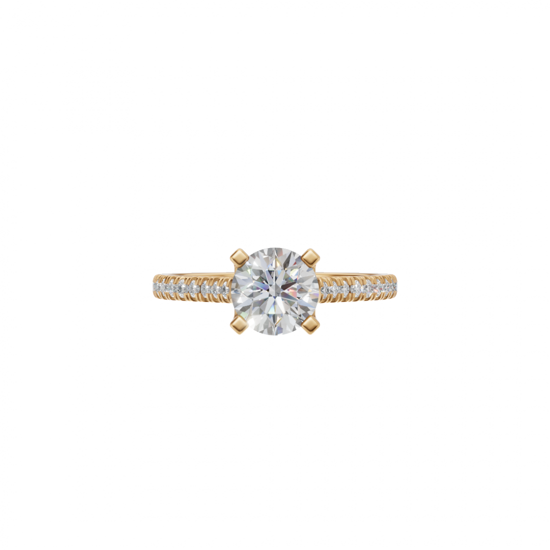 Four Prong Classic Round Shaped Diamond Ring – Cathedral Pavé Setting
