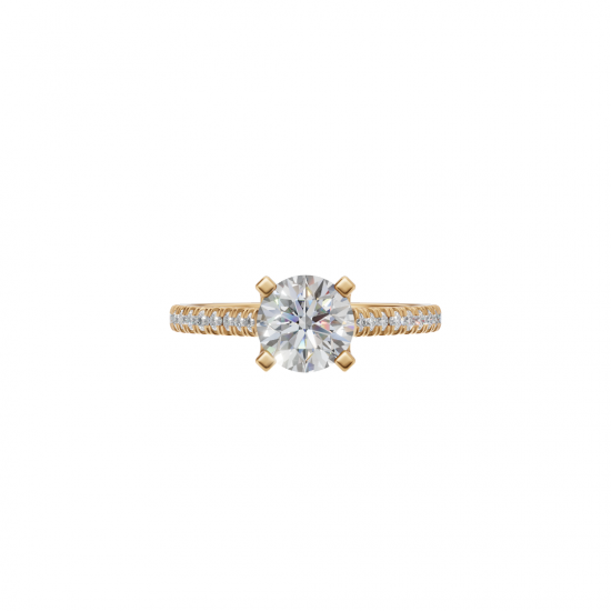 Four Prong Classic Round Shaped Diamond Ring – Cathedral Pavé Setting