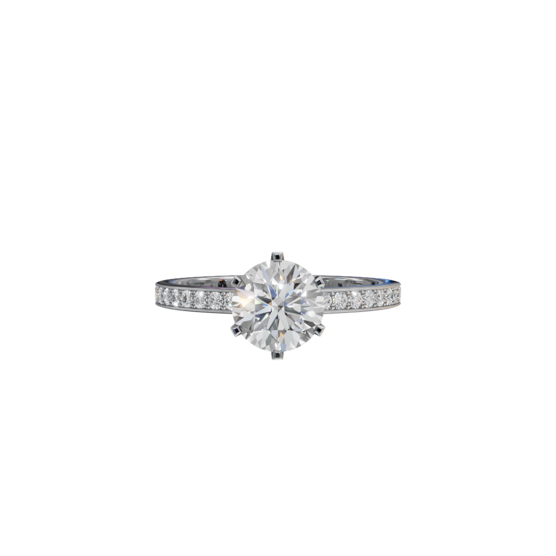 Classic Cut Diamond Ring with Side Stones