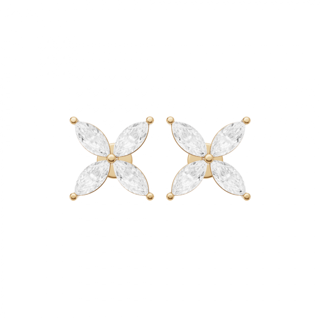 Floral Marquise Four Petals Diamond Stud Earrings