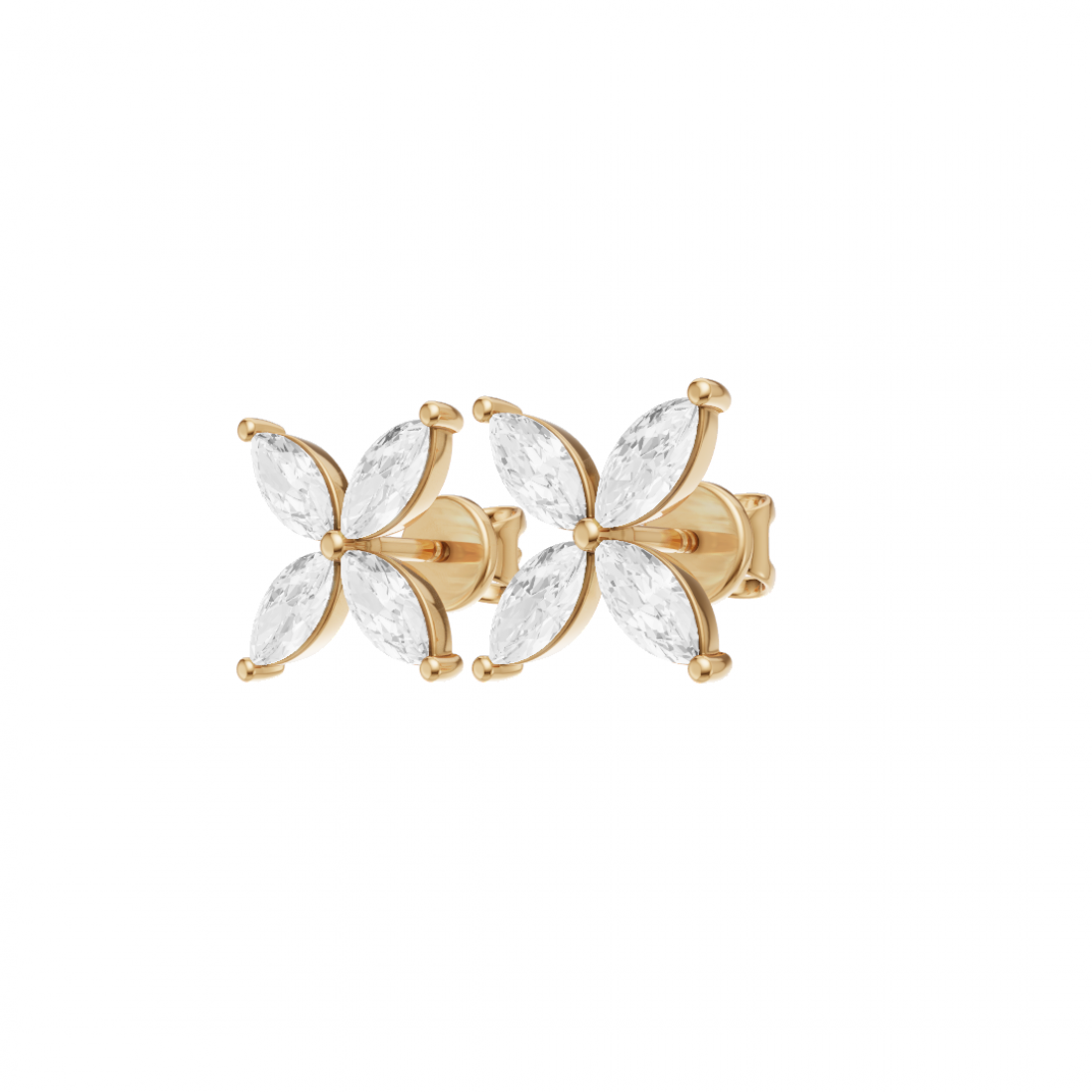 Floral Marquise Four Petals Diamond Stud Earrings