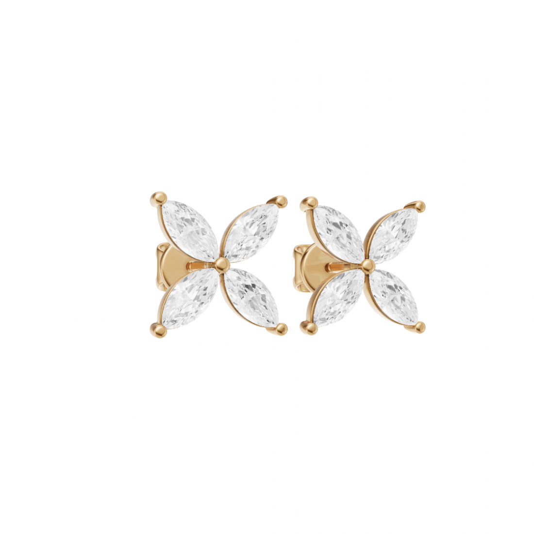Floral Marquise Four Petals Diamond Stud Earrings
