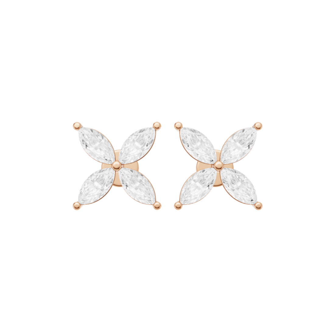 Floral Marquise Four Petals Diamond Stud Earrings