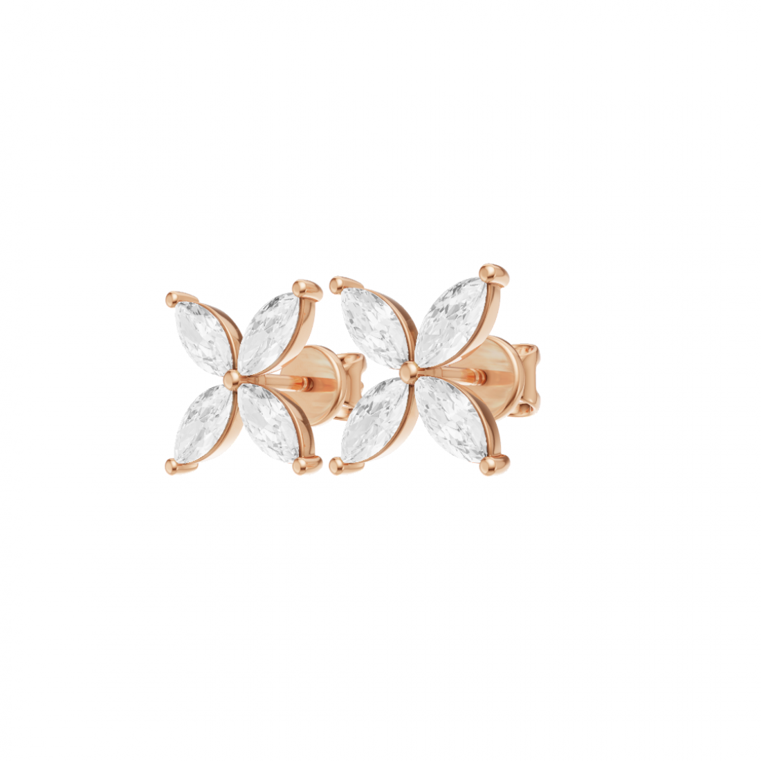 Floral Marquise Four Petals Diamond Stud Earrings