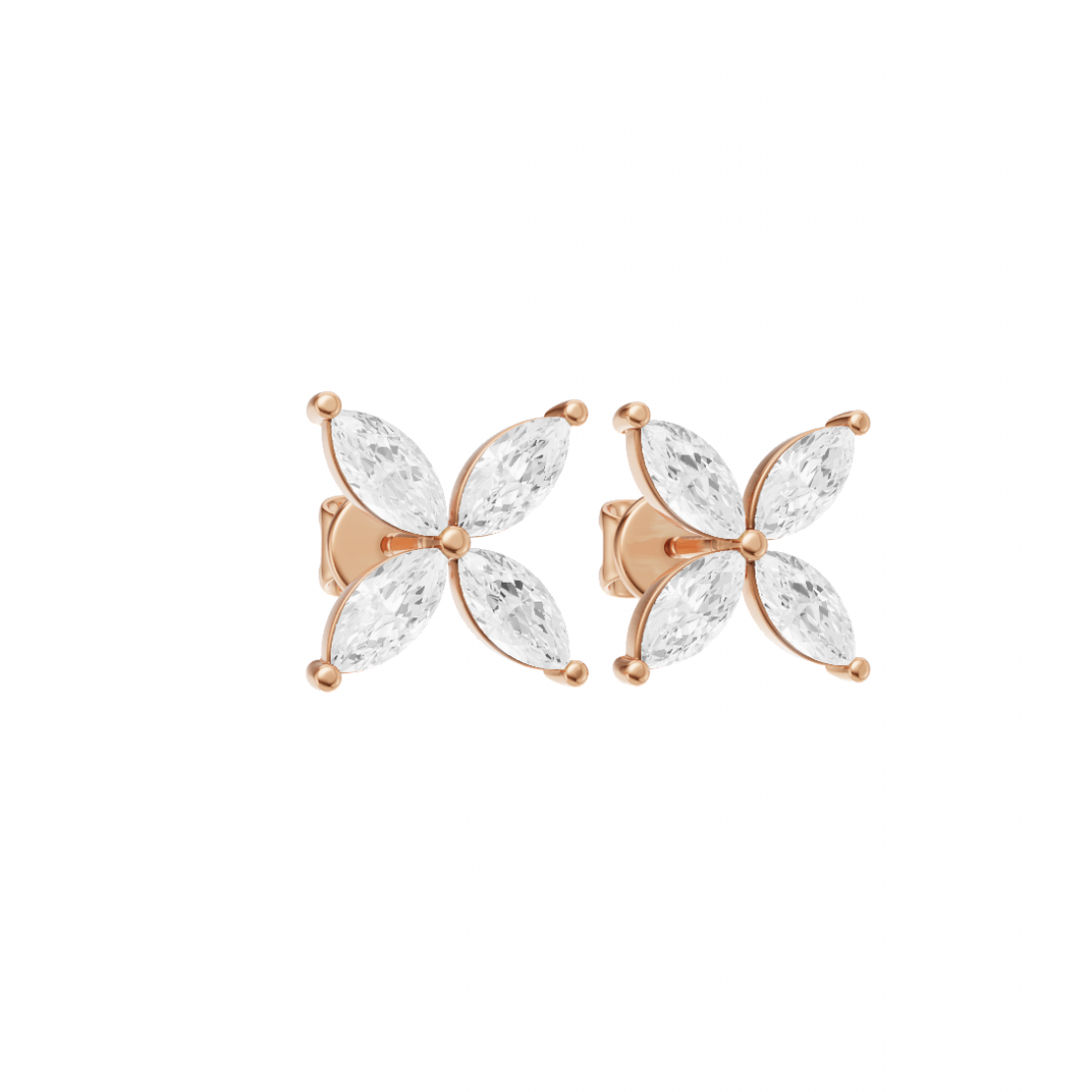 Floral Marquise Four Petals Diamond Stud Earrings
