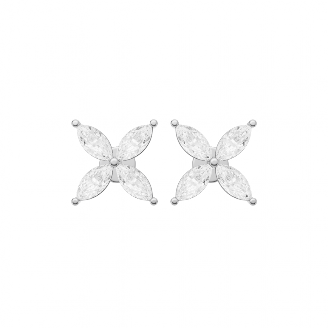 Floral Marquise Four Petals Diamond Stud Earrings
