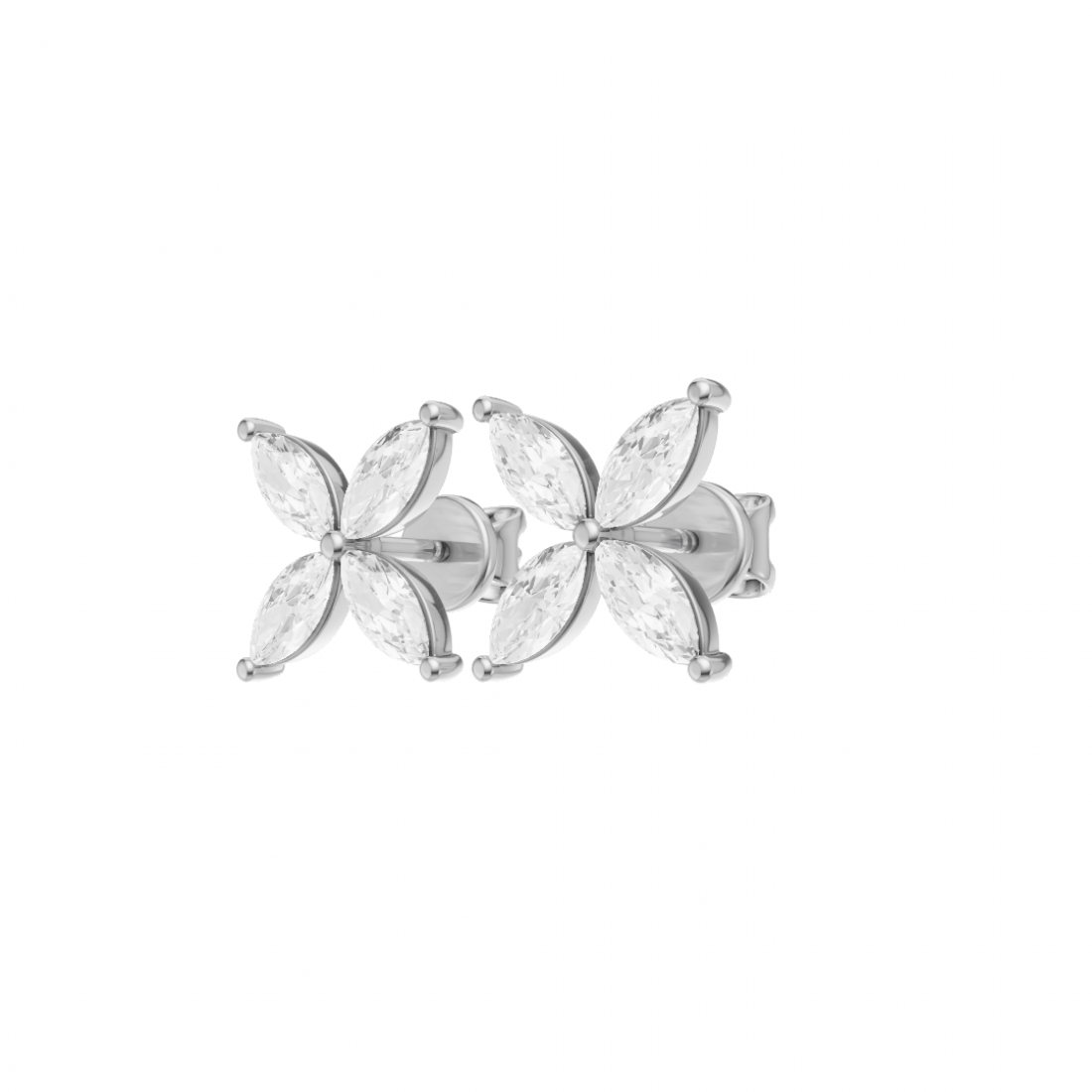 Floral Marquise Four Petals Diamond Stud Earrings