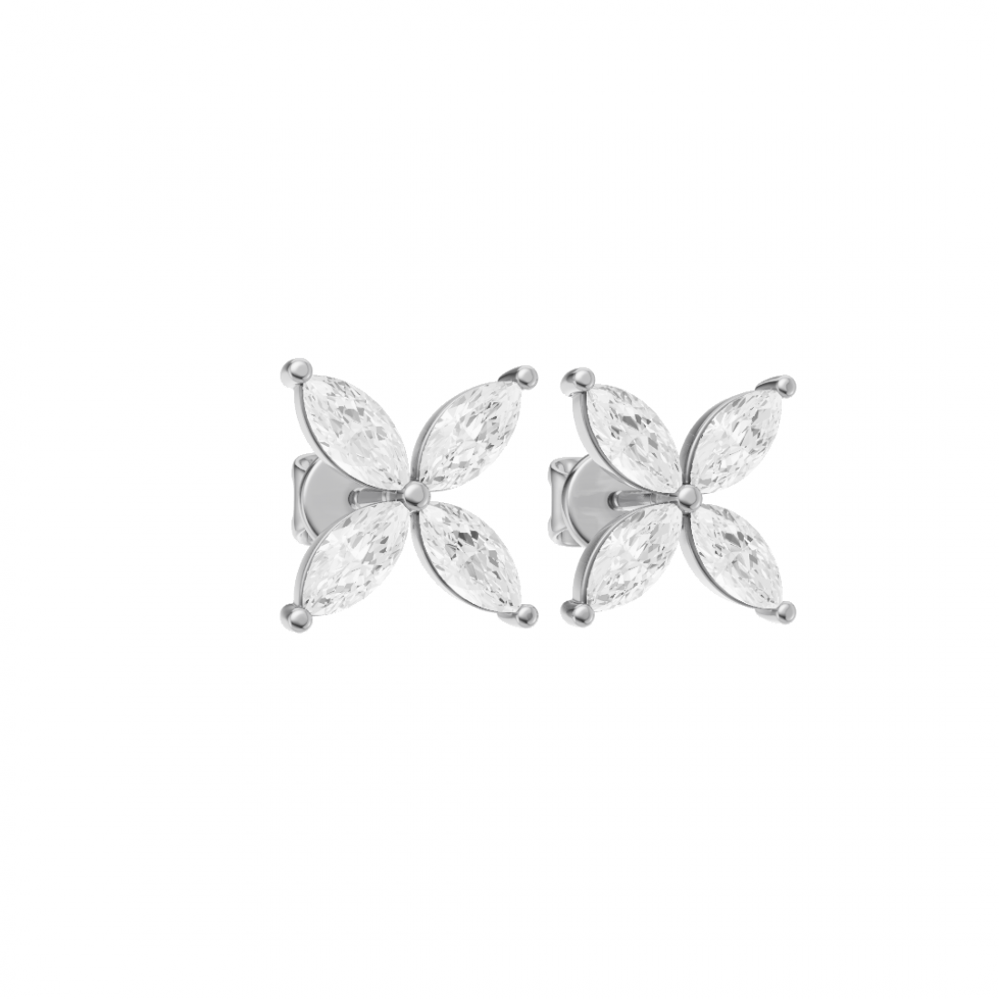 Floral Marquise Four Petals Diamond Stud Earrings