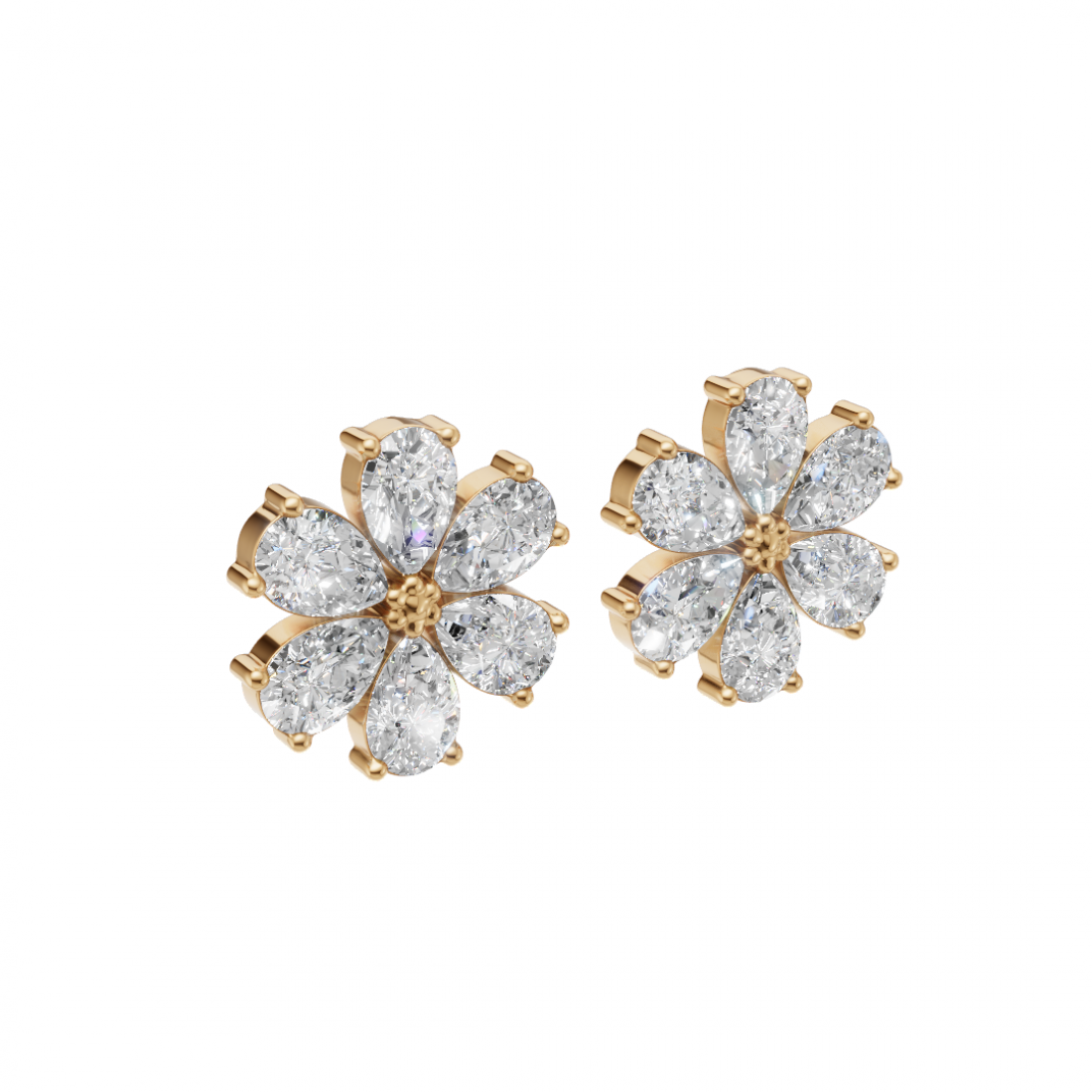 Flower Pear Cut Diamond Stud Earrings