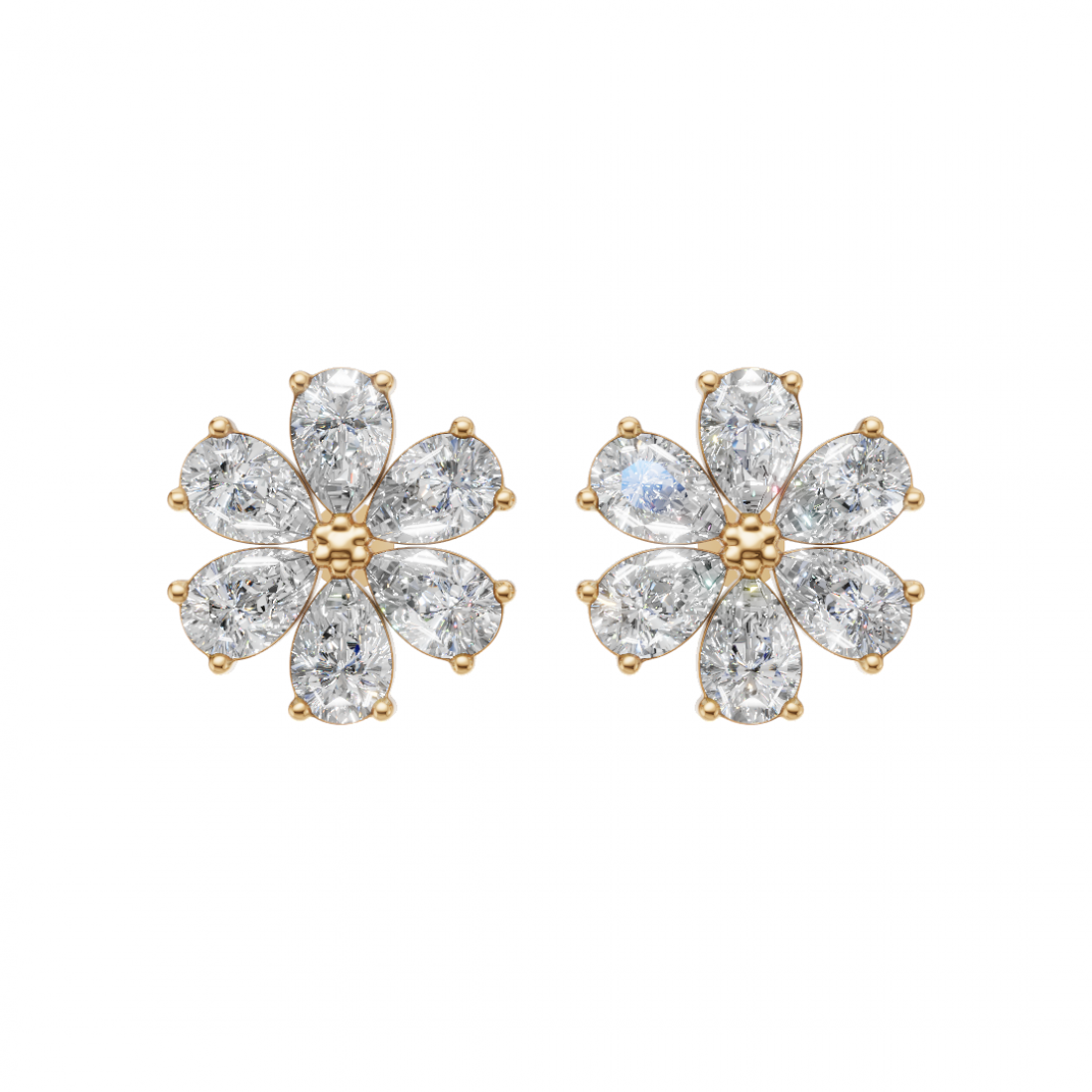 Flower Pear Cut Diamond Stud Earrings