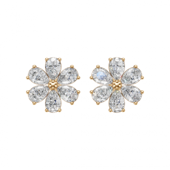 Flower Pear Cut Diamond Stud Earrings