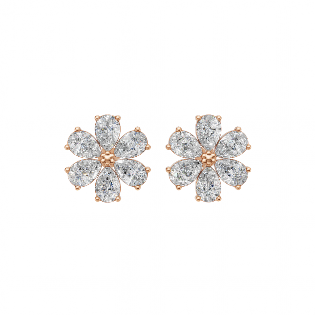 Flower Pear Cut Diamond Stud Earrings