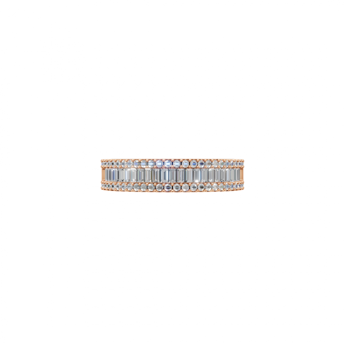 Baguette and Round Diamond Triple Row Band