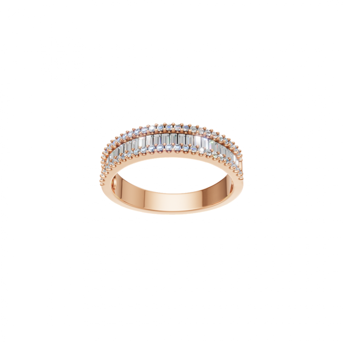 Baguette and Round Diamond Triple Row Band